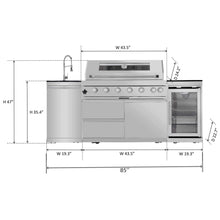 Load image into Gallery viewer, Castelle Flame 44-Inch 6-Burner 85K BTU Stainless Steel Outdoor BBQ Kitchen Island Grill With Wine Cooler, Rotisserie Kit, And Storage Cabinets (SAK97105)