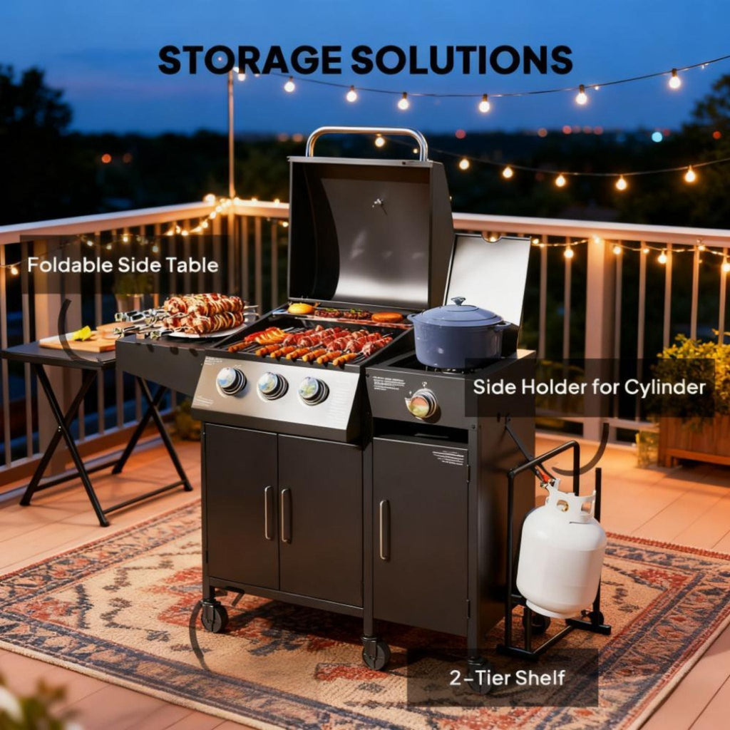 Castelle Flame 15K BTU Barbecue Propane Gas Grill With Side Burner (SAK53481)