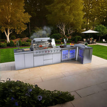 Load image into Gallery viewer, Castelle Flame 62-Inch 6-Burner Gas Outdoor Grill Island With Wine Cooler And Rotisserie (SAK31642)