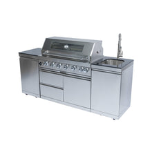 Load image into Gallery viewer, Castelle Flame Granite Outdoor BBQ Kitchen Island With 43-Inch 6-Burner Gas Grill, Rotisserie Kit, Cabinets, And Sink (SAK73518)