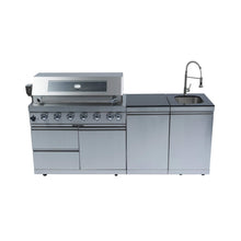 Load image into Gallery viewer, Castelle Flame Granite Outdoor BBQ Kitchen Island With 43-Inch 6-Burner Gas Grill, Rotisserie Kit, Cabinets, And Sink (SAK73518)