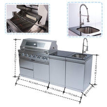 Load image into Gallery viewer, Castelle Flame Granite Outdoor BBQ Kitchen Island With 43-Inch 6-Burner Gas Grill, Rotisserie Kit, Cabinets, And Sink (SAK73518)