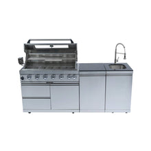 Load image into Gallery viewer, Castelle Flame Granite Outdoor BBQ Kitchen Island With 43-Inch 6-Burner Gas Grill, Rotisserie Kit, Cabinets, And Sink (SAK73518)