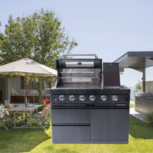 Load image into Gallery viewer, Castelle Flame Premium Black Stainless Steel 4-Burner Gas Grill With Rotisserie Kit (SAK48157)