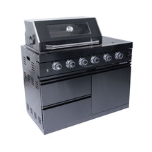 Load image into Gallery viewer, Castelle Flame Premium Black Stainless Steel 4-Burner Gas Grill With Rotisserie Kit (SAK48157)