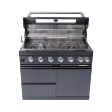 Load image into Gallery viewer, Castelle Flame Premium Black Stainless Steel 6-Burner Gas Grill Kitchen Island With Rotisserie Kit (SAK82641)