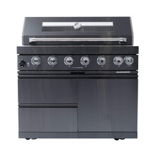 Load image into Gallery viewer, Castelle Flame Premium Black Stainless Steel 6-Burner Gas Grill Kitchen Island With Rotisserie Kit (SAK82641)