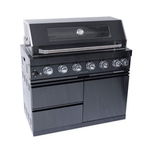 Load image into Gallery viewer, Castelle Flame Premium Black Stainless Steel 6-Burner Gas Grill Kitchen Island With Rotisserie Kit (SAK82641)
