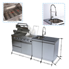 Load image into Gallery viewer, Castelle Flame Stainless Steel Outdoor BBQ Kitchen Island With 46-Inch 4-Burner 85K BTU Grill, Rotisserie Kit, And Cabinets (SAK93192)