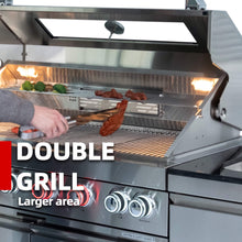Load image into Gallery viewer, Castelle Flame Stainless Steel Outdoor BBQ Kitchen Island With 46-Inch 4-Burner 85K BTU Grill, Rotisserie Kit, And Cabinets (SAK93192)