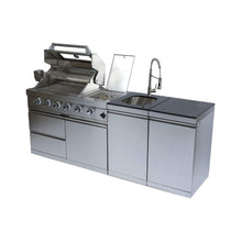 Load image into Gallery viewer, Castelle Flame Stainless Steel Outdoor BBQ Kitchen Island With 46-Inch 4-Burner 85K BTU Grill, Rotisserie Kit, And Cabinets (SAK93192)