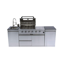 Load image into Gallery viewer, Castelle Flame Stainless Steel Outdoor BBQ Kitchen Island With 46-Inch 4-Burner 85K BTU Grill, Rotisserie Kit, And Cabinets (SAK93192)