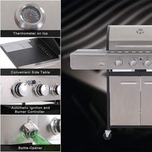 Load image into Gallery viewer, Large Outdoor 42K BTU BBQ Stainless Steel Propane Gas Grill With 4 Burners (SAK61283)
