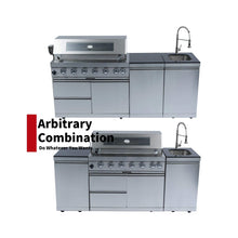 Load image into Gallery viewer, Castelle Flame Outdoor BBQ Kitchen Island With 43-Inch 6-Burner 85K BTU Propane Gas Grill, Rotisserie Kit, And Storage Cabinets (SAK95623)
