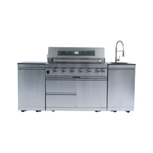 Load image into Gallery viewer, Castelle Flame Outdoor BBQ Kitchen Island With 43-Inch 6-Burner 85K BTU Propane Gas Grill, Rotisserie Kit, And Storage Cabinets (SAK95623)