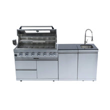 Load image into Gallery viewer, Castelle Flame Outdoor BBQ Kitchen Island With 43-Inch 6-Burner 85K BTU Propane Gas Grill, Rotisserie Kit, And Storage Cabinets (SAK95623)